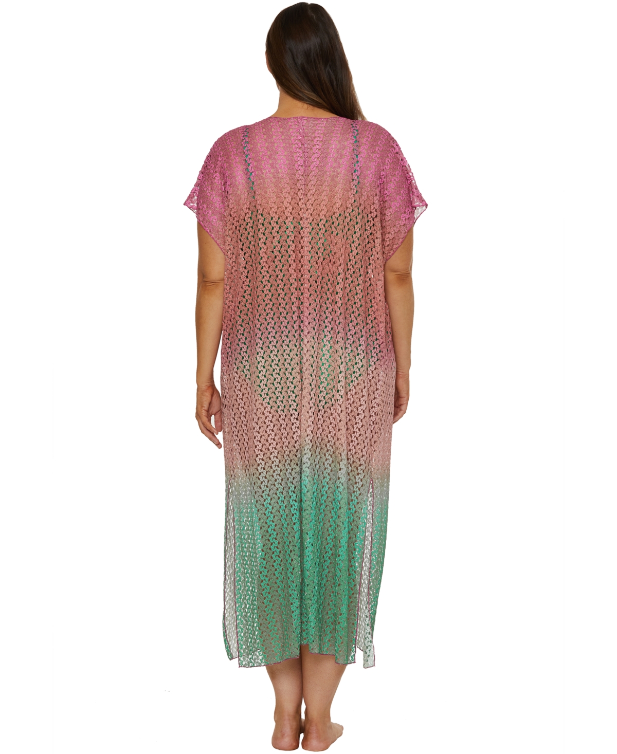 Becca Etc Plus Size Sunset Ombre Maxi Crochet Tunic Cover-up In Multi