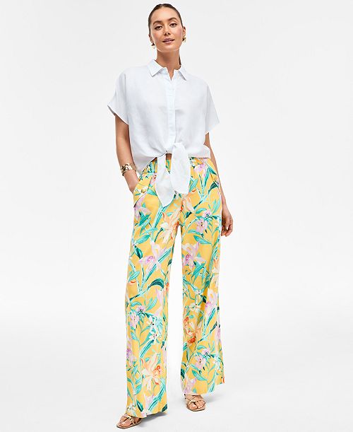 alfani I.N.C. International Concepts Women's Printed Linen-Blend Wide-Leg Pants Exclusively at Macy's Women's Fashion Shoes & Accessories