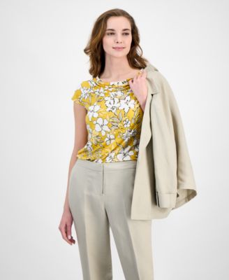 Kasper Womens Open Front 3 4 Sleeve Jacket Cowlneck Top Wide Leg Pants Regular Petite