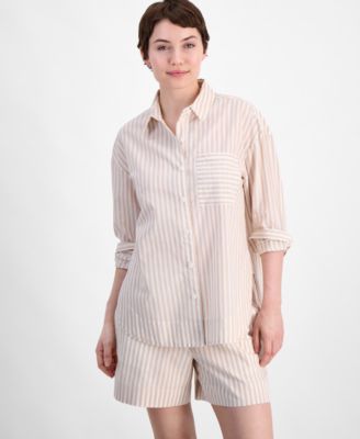 Women's Cotton Striped Button-Front Shirt, Exclusively at Macy's