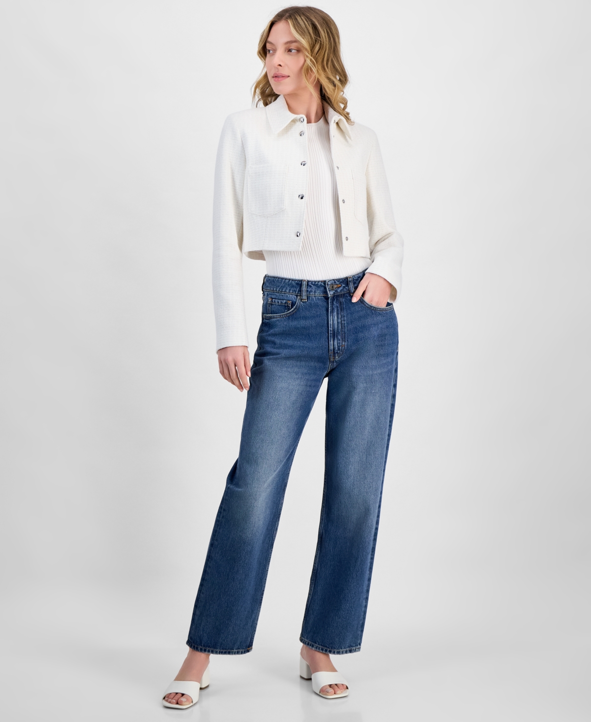 Hugo Boss Women's Metallic-accent Textured Cropped Jacket In Open