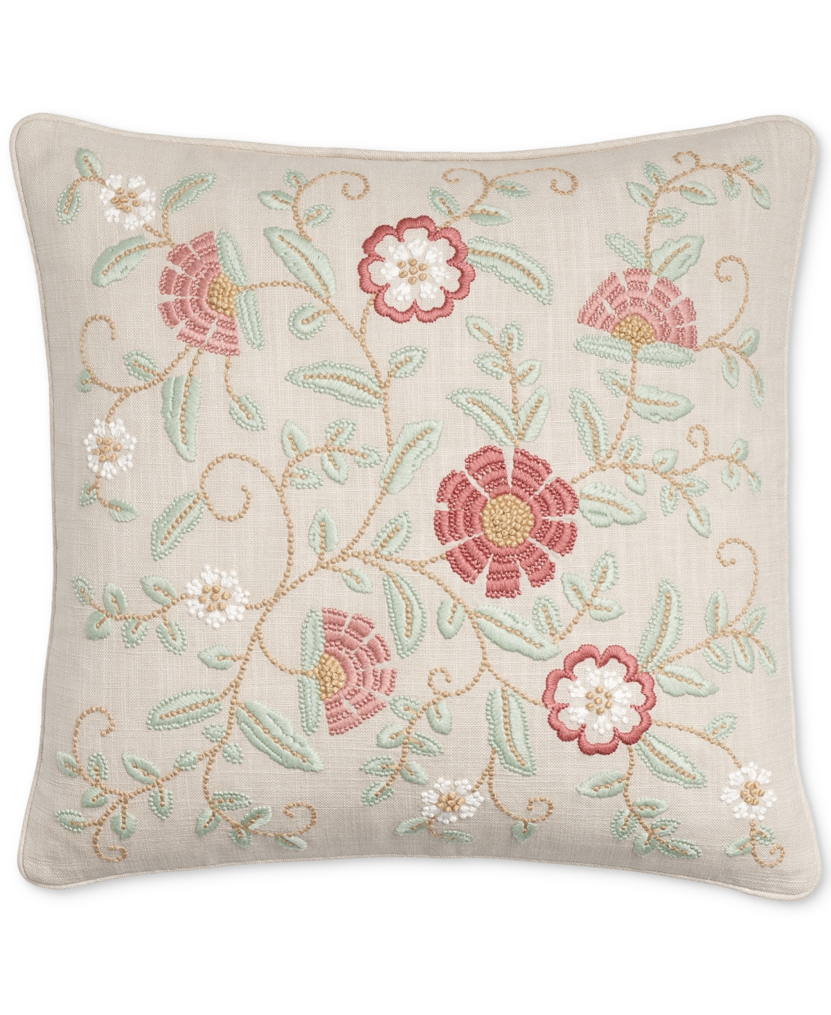 Charter Club Embroidered Flowers Decorative Pillow, 18" X 18", Exclusively At Macy's In Rosewood