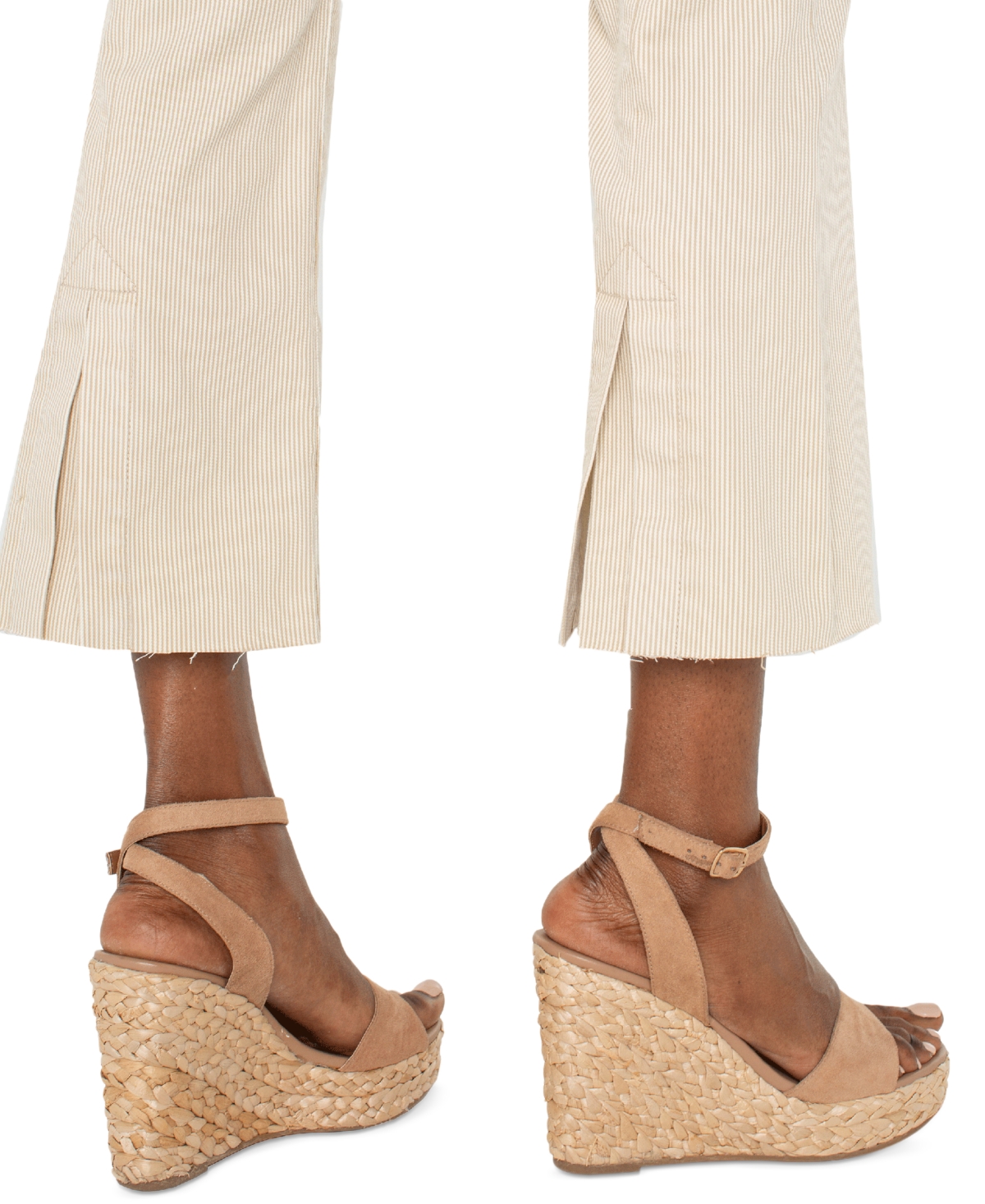 Liverpool Los Angeles Gia Glider Stripe Raw Hem Crop Flare Pull-on Pants In Cappuccino Stripe