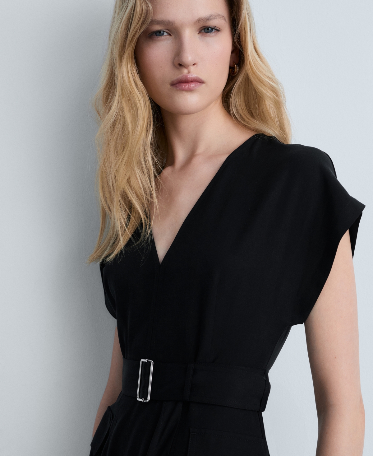 Mango Asymmetrical Dress With Belt Black In Black