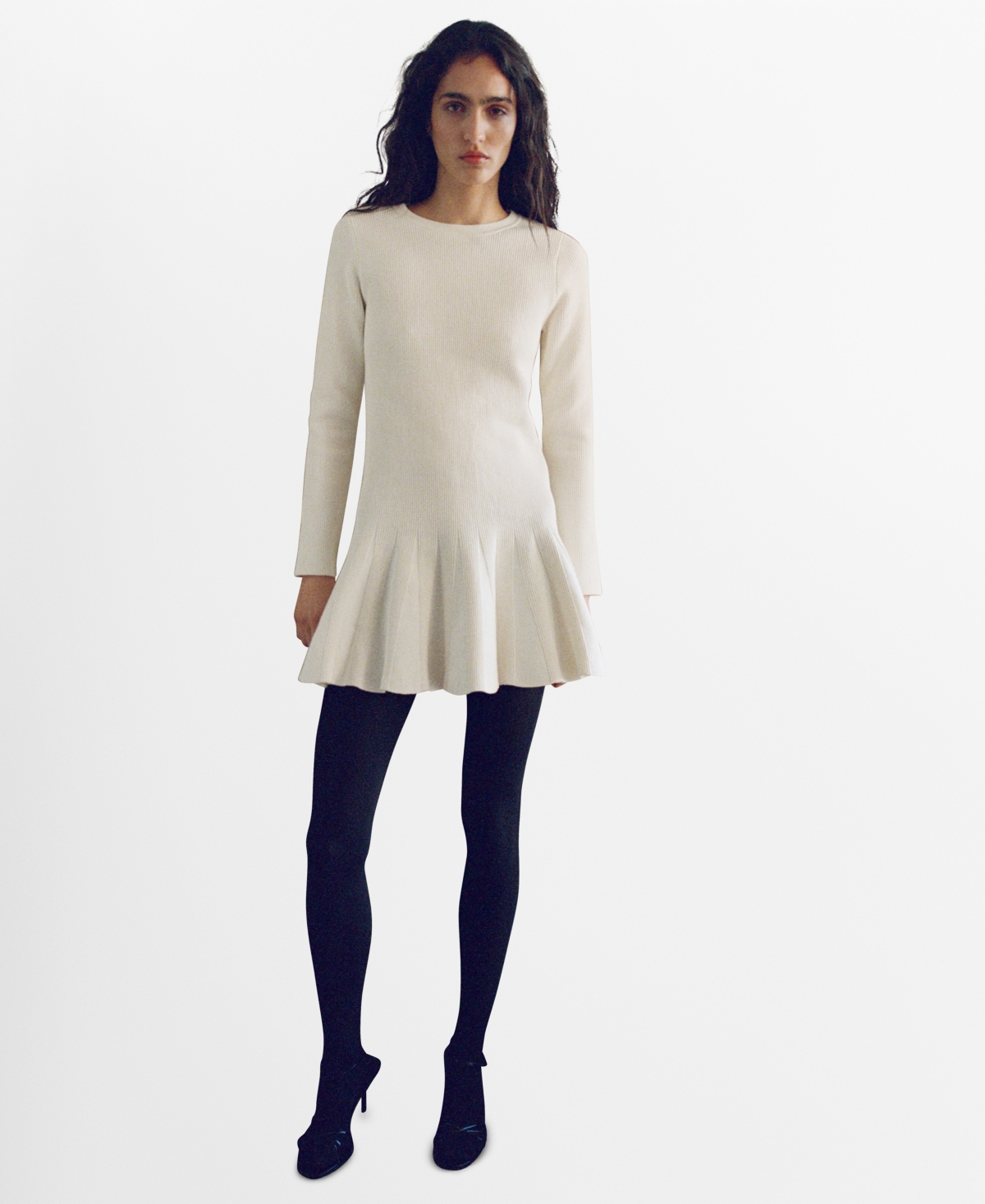 Mango Women's Short Knitted Dress In Ecru