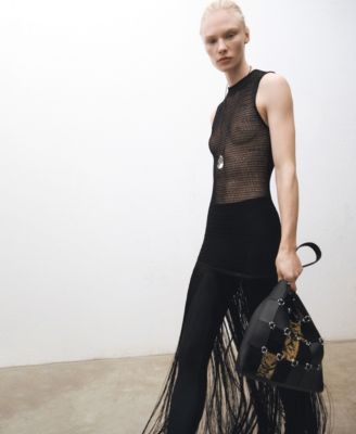 mango knitted dress with fringe detail Knit dress with fringes and lace design - Women