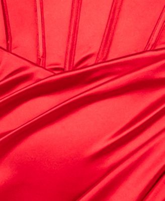 Juniors' Satin Bustier Tulip-Skirt Midi Dress