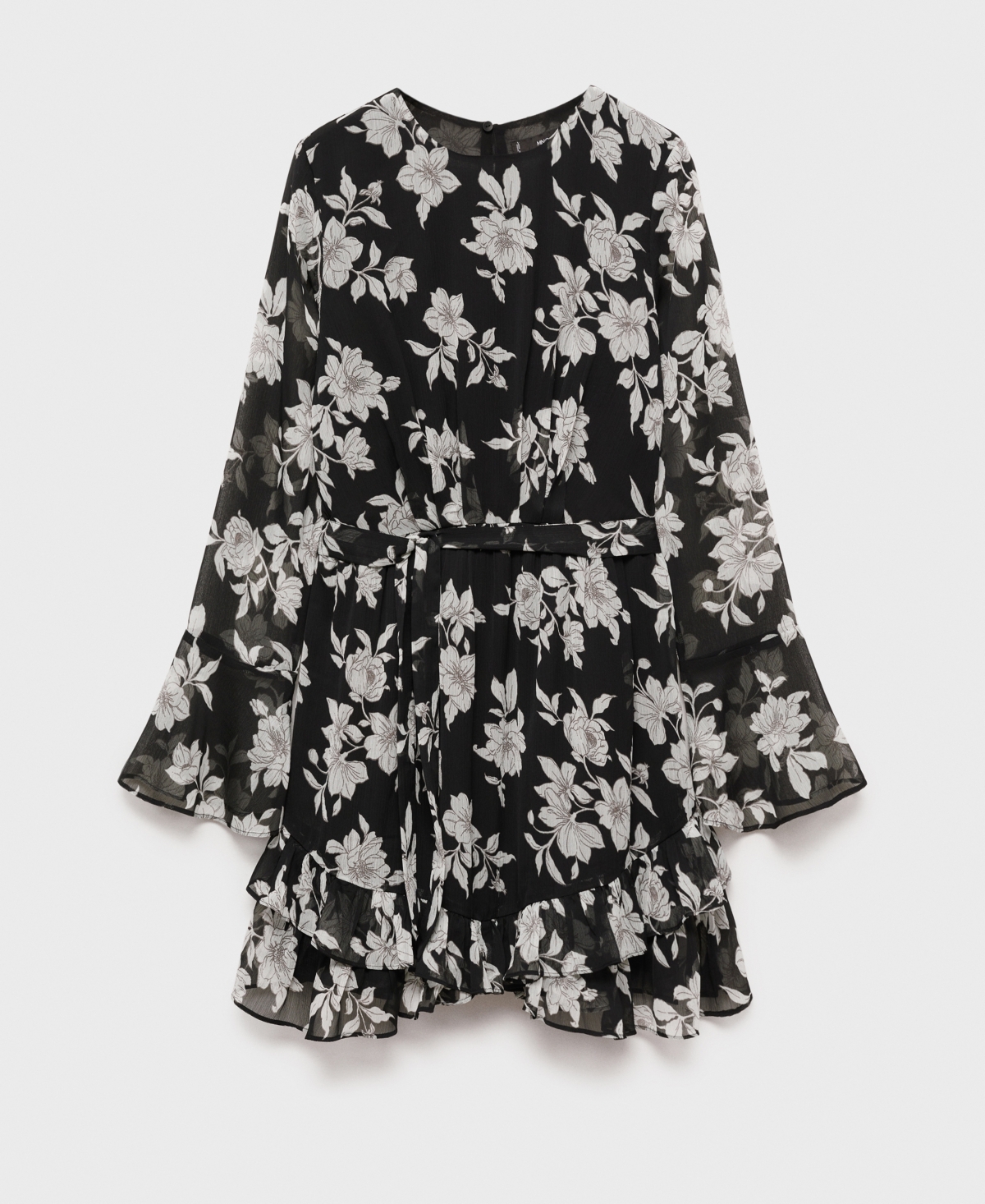 Shop Mango Women's Ruffled Floral Print Dress In Black