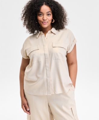 I.N.C. International Concepts - Plus Size Hidden-Placket Pocket Shirt