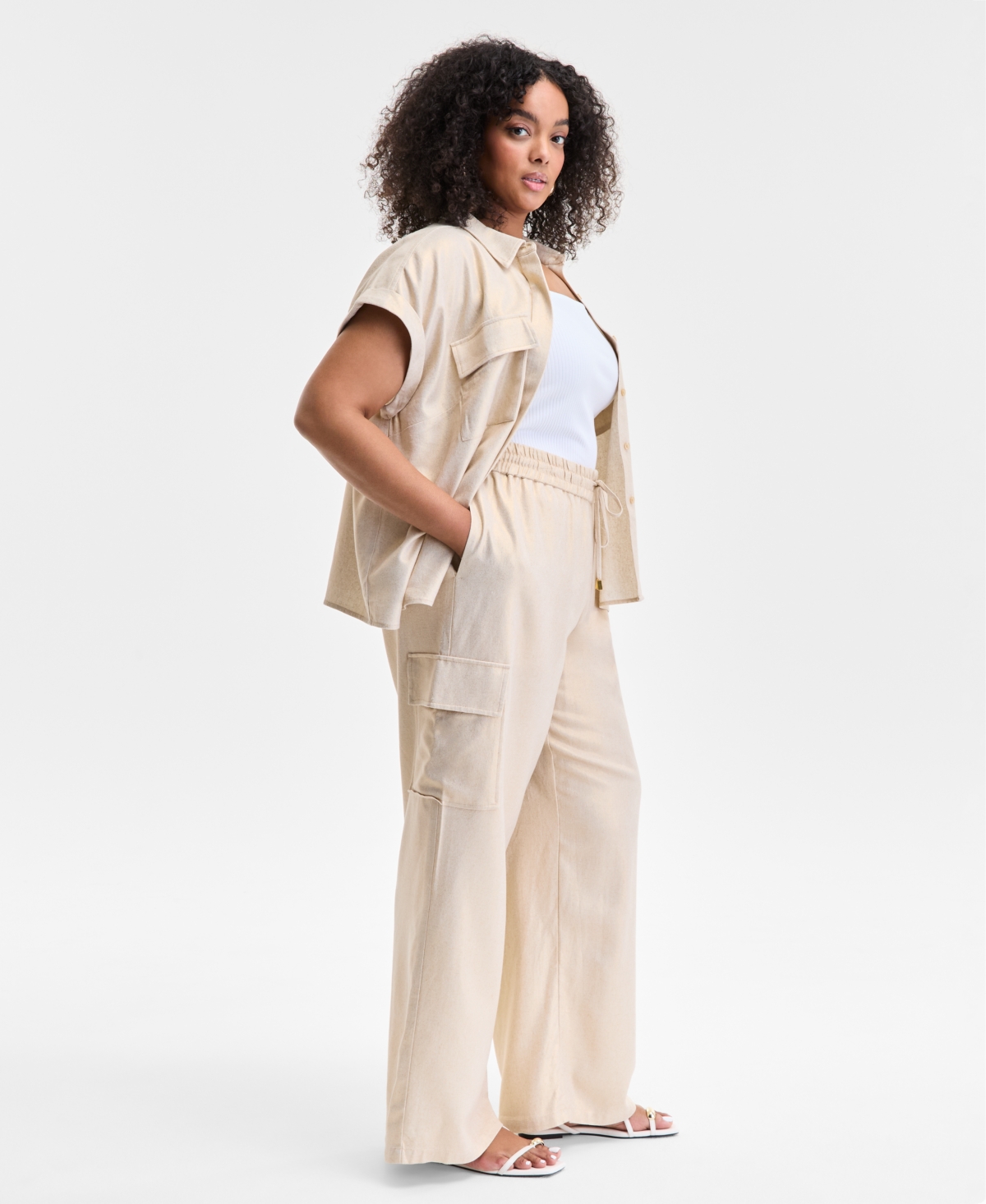 Inc International Concepts Plus Size Drawstring-waist Wide-leg Cargo Pants, Exclusively At Macy's