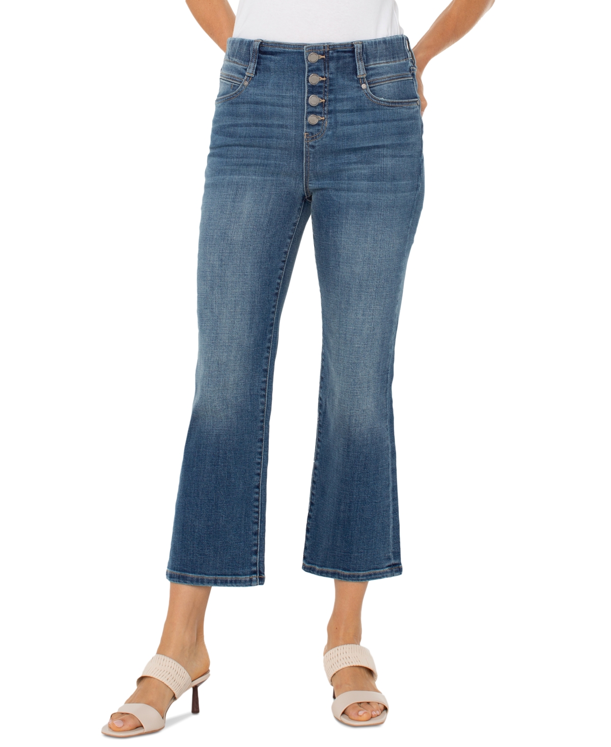 Shop Liverpool Los Angeles Petite Gia Crop Flare Button Fly Jeans In Neola