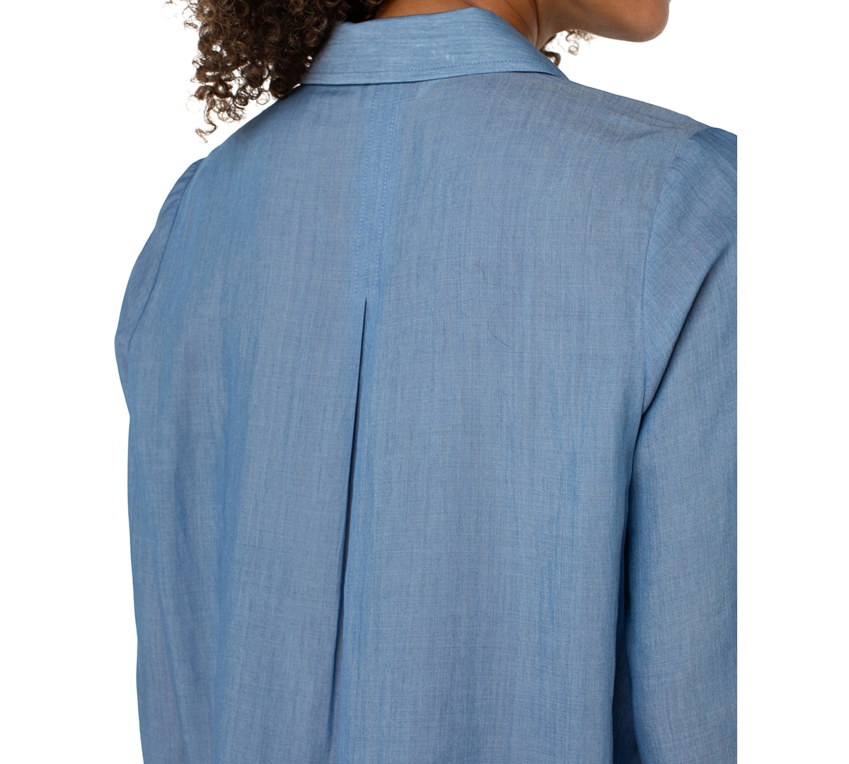 Liverpool Los Angeles Petite Long-sleeve Popover Woven Blouse In Bridgeton Light
