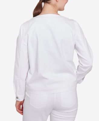 Petite Dark Stretch Denim Embroidered Jacket