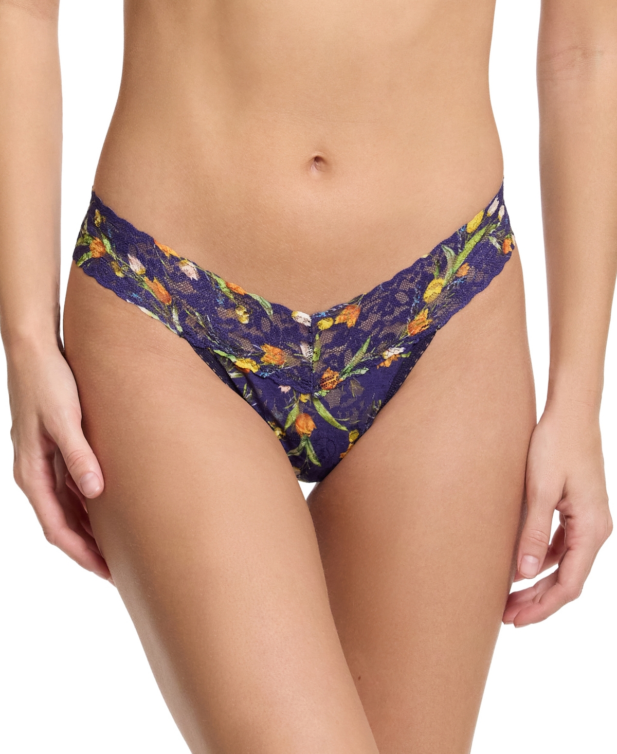 Hanky Panky Printed Signature Lace Original Rise Thong In Central Park Navy