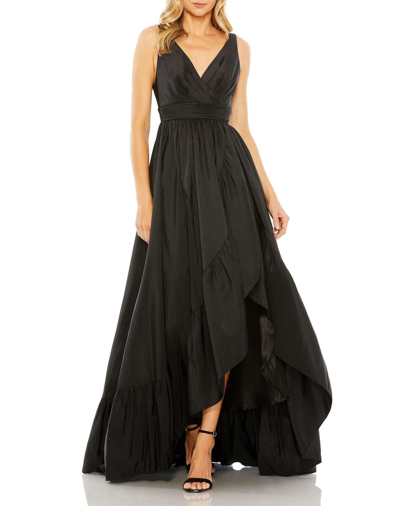 Женское платье Mac Duggal Taffeta Hi-Low Ruffle Gown, цвет: Чёрный — фото 6