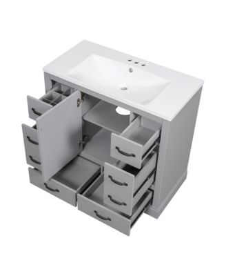 36" Bathroom Vanity with Sink Combo, Six Drawers, Multi-Functional Drawer Divider, Adjustable Shelf