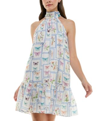 Petite Bow-Back Halter Mock Neck Trapeze Dress