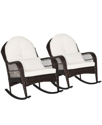2PCS Patio Wicker Rocking Chair W/Seat Back Cushions & Lumbar Pillow Balcony
