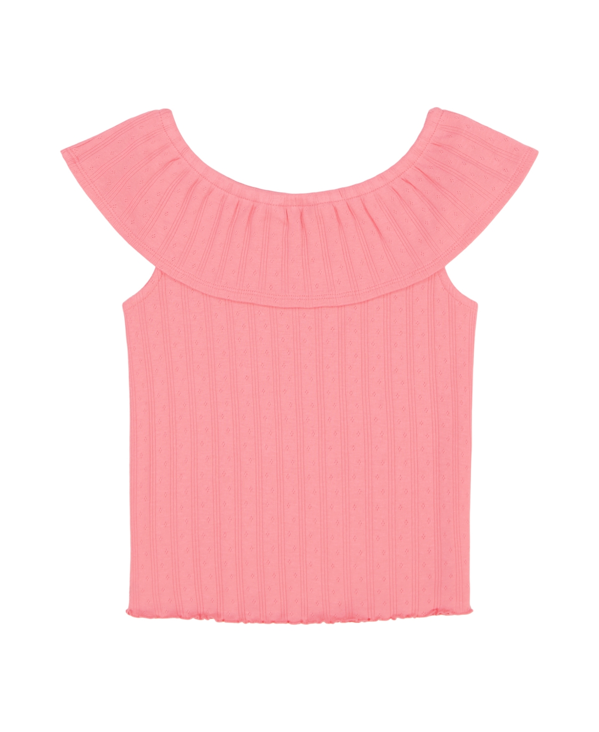 Tommy Hilfiger Big Girls Pointelle Ruffle Top In Strawberry Pink