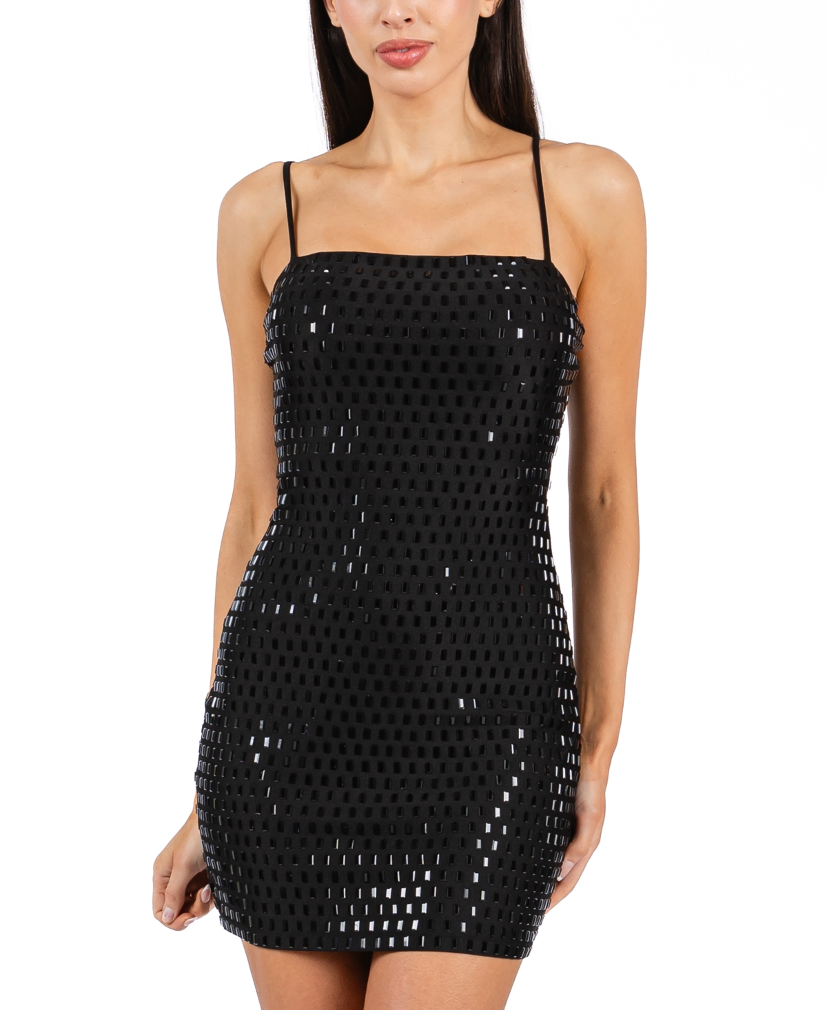 Juniors' Rhinestone Bodycon Dress - Black/black