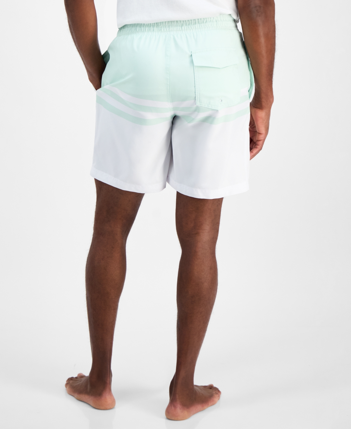 Club Room Men's Quick-dry Performance Colorblocked Stripe 7" Swim Trunks, Created For Macy's In White