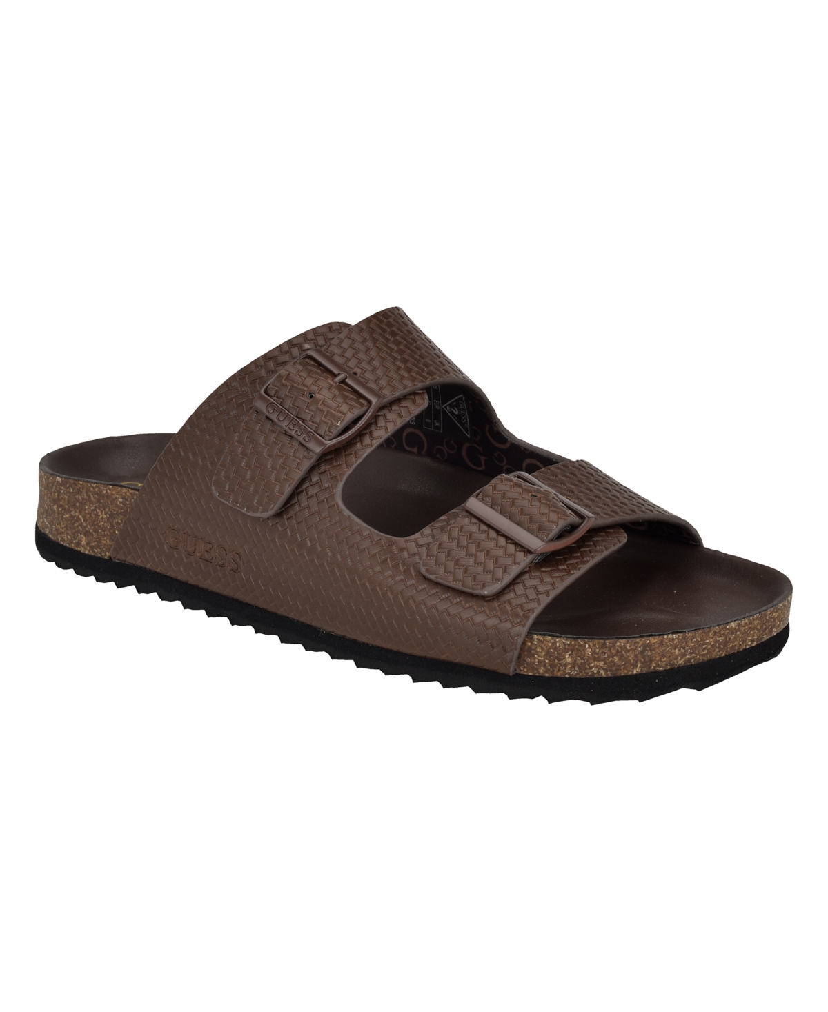 Men's Unikin Slip On Double Strap Footbed Sandals - Dark brown textured