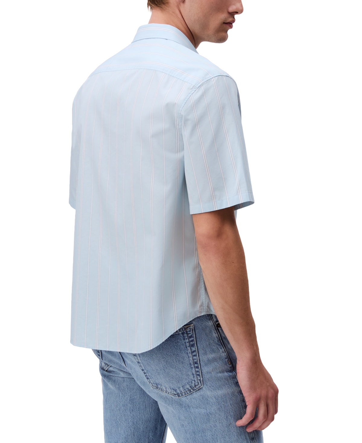 Shop Calvin Klein Men's Relaxed Fit Short Sleeve Poplin Striped Button-front Shirt In Sterling Blue