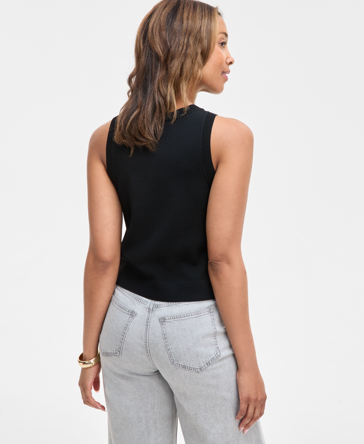 Shop On 34th Women's Crewneck Sweater Tank, Exclusively At Macy's In Deep Black