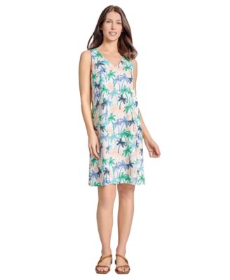 Jones New York - Women's Palm-Print Linen-Blend Trapeze Dress