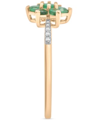 Emerald (1/2 ct. t.w.) & Diamond (1/20 ct. t.w.) Flower Ring in 14K Gold over Sterling Silver