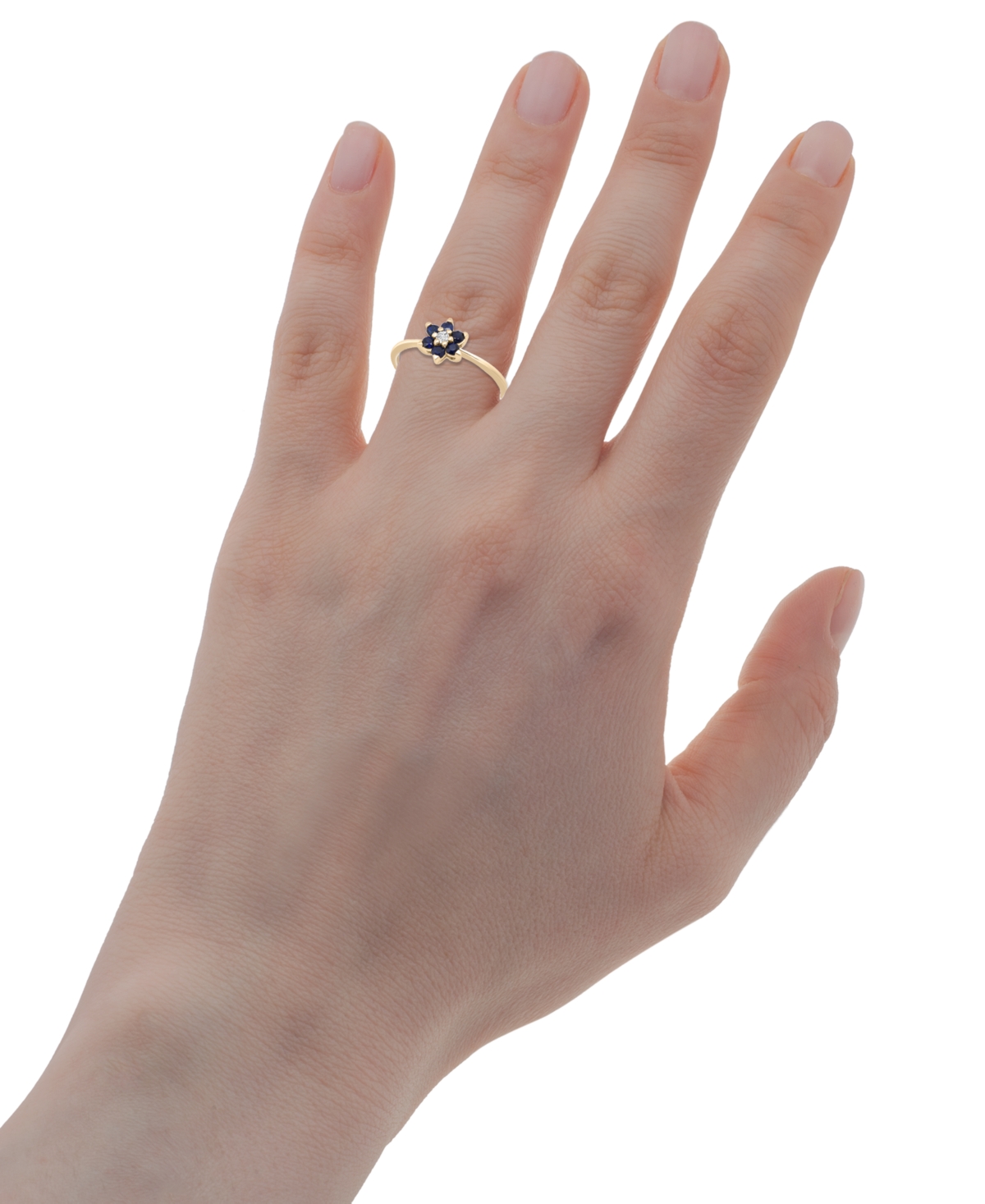 Macy's Blue Sapphire (1/4 Ct. T.w.) & White Sapphire (1/20 Ct. T.w.) Flower Ring In 14k Gold Over Sterling In Blue Sapphire