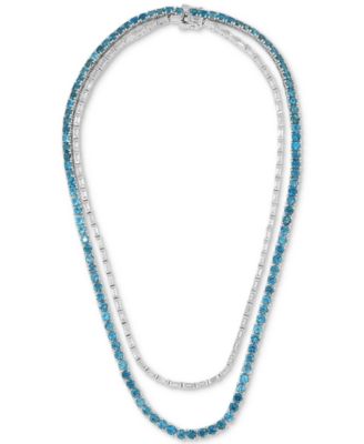 London Blue Topaz (32-5/8 ct. t.w.) & White Topaz (9-7/8 ct. t.w.) 16" Layered Tennis Necklace in Sterling Silver