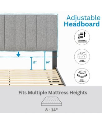 Leah Linen Upholstered Platform Bed Frame with Adjustable Headboard - 13 slat support