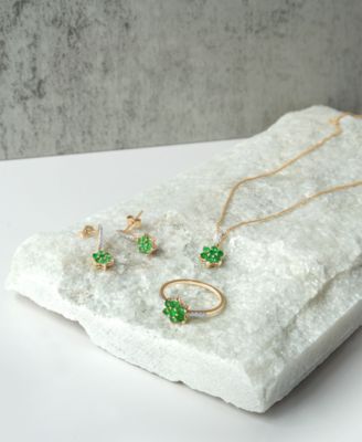 Emerald (1-1/20 ct. t.w.) & Diamond (1/20 ct. t.w.) Flower Pendant Necklace & Drop Earrings Set in 14k Gold over Sterling Silver