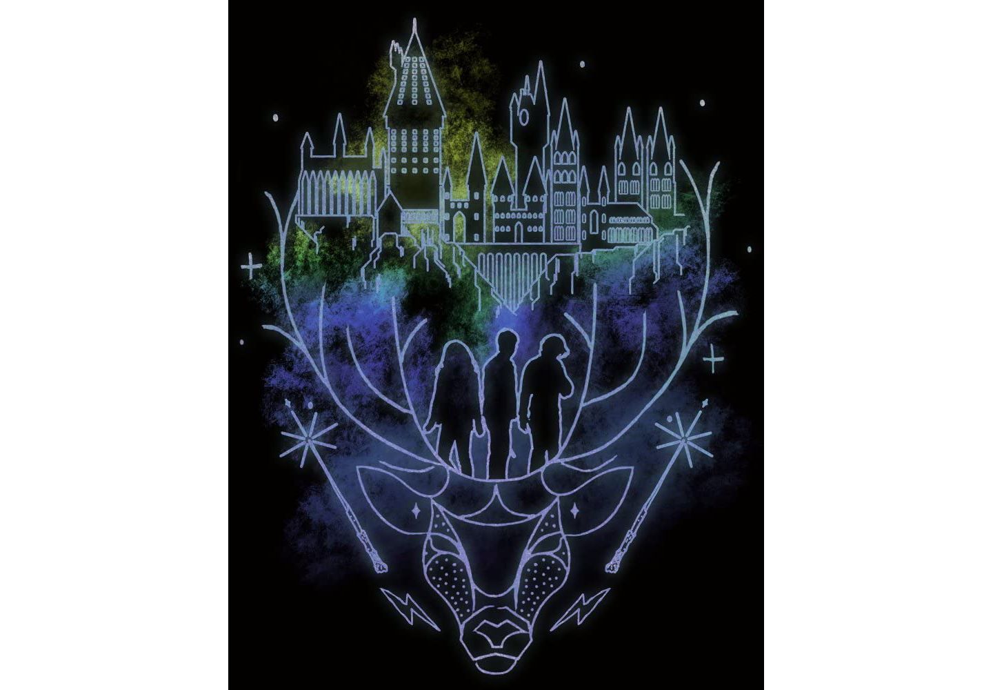 Мужская футболка Harry Potter Hogwarts Patronus Line Art Black T-shirt-Medium, цвет: Чёрный — фото 4