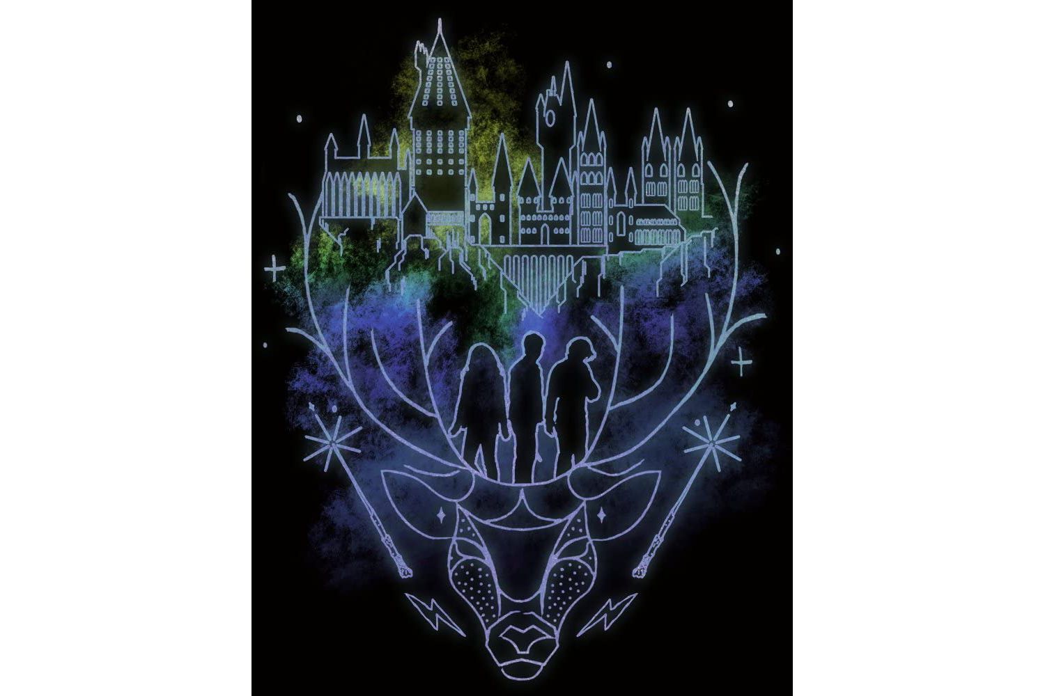 Men's Hogwarts Patronus Line Art Black T-shirt-Medium