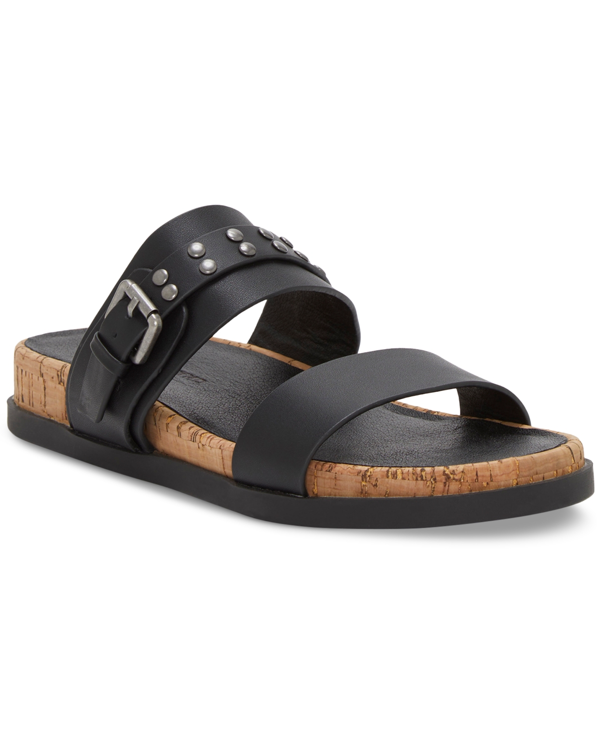 Lucky Brand Dineesa Studded Two-strap Sandal In Black Leather