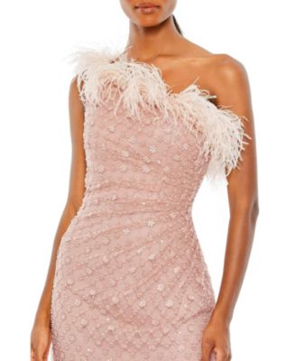 Women's Embellished One Shoulder Feathered Gown