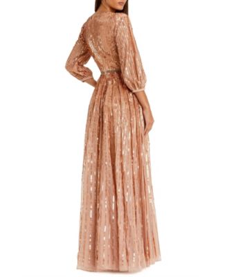 Mac Duggal Women's Sequined Wrap Over 3/4 Sleeve Gown - Macy's