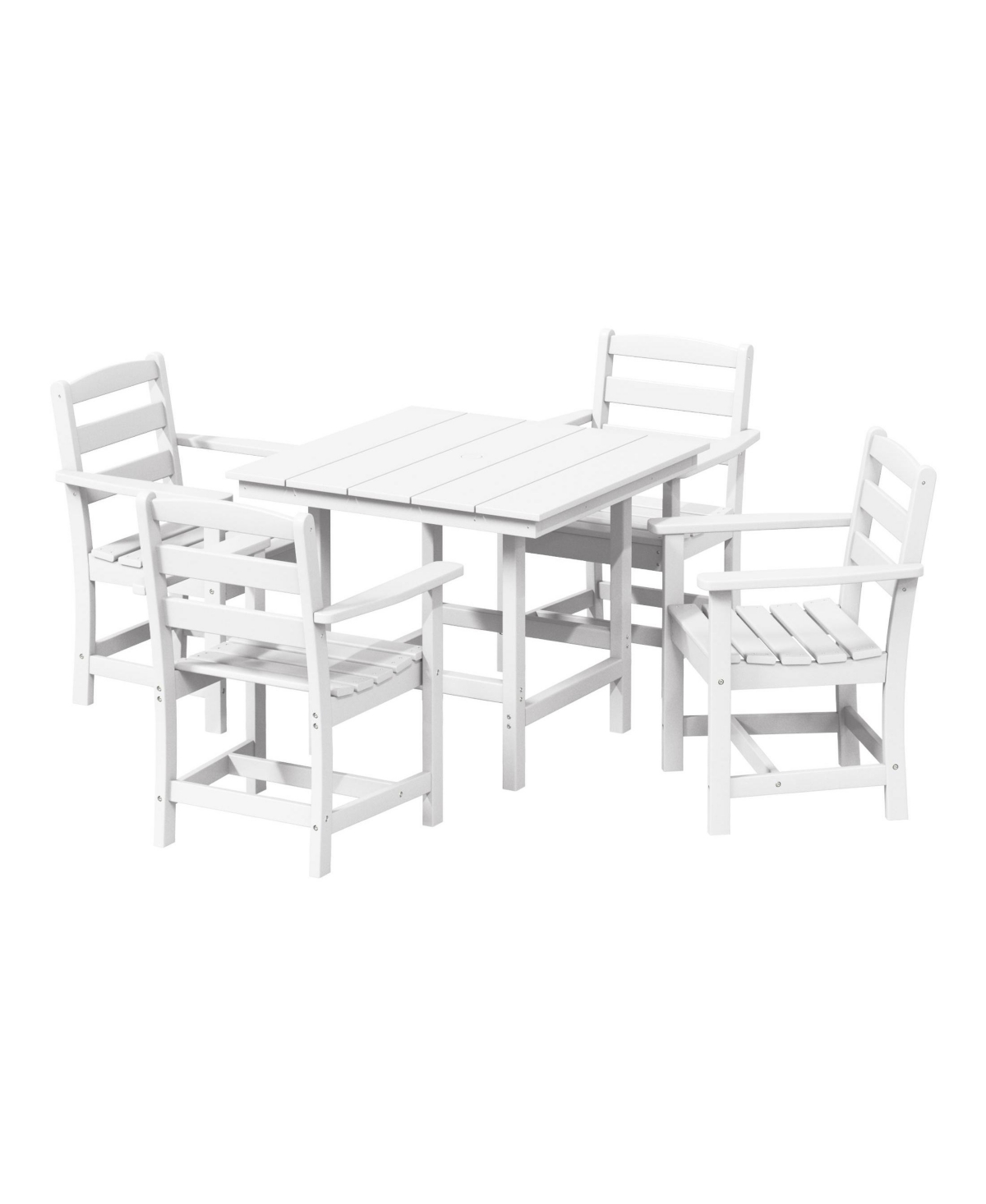 5-Piece Hdpe Outdoor Square Patio Dining Table Set with Armchairs - White