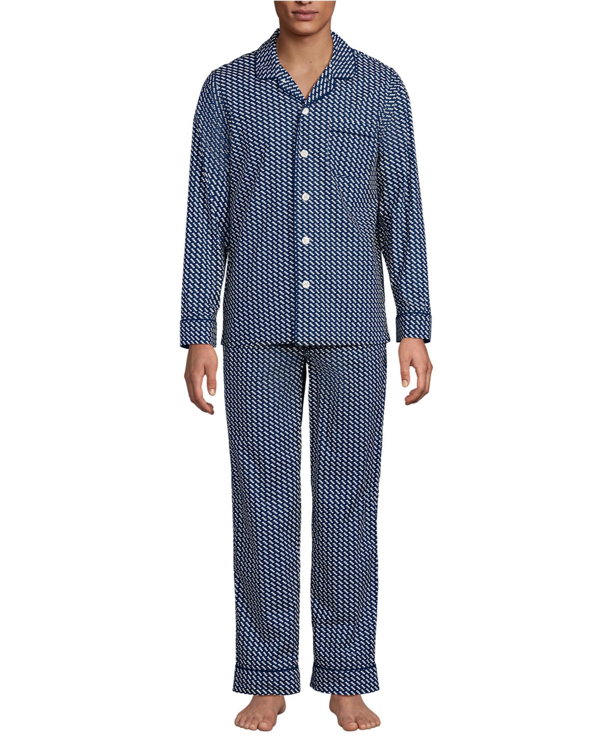 Men's Long Sleeve Essential Pajama Set - Slate blue double stripe