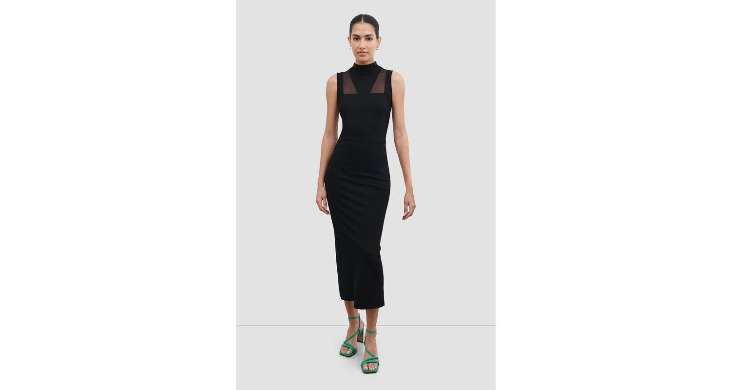 Women's Amelia Mesh-Cutout High-Neck Back-Slit Fitted Evening Midi Dress