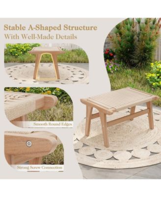 Teak Wood Ottoman Footstool with Braided Rope for Living Room