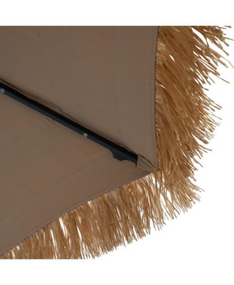 10 ft. Outdoor Double Layer Hawaiian Style Market Umbrella in Brown with Base and 32-Light Beads