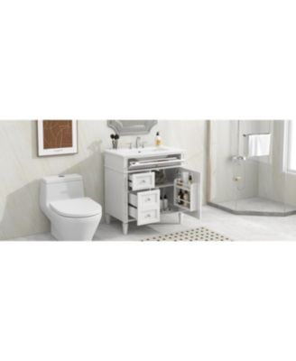 30" Modern Bathroom Vanity Single Sink, 2 Drawers, Tip-out