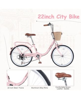 Streamdale 7 Speed City Bike With Basket, Steel Frame,Multiple Colors 22 Inch Girls Bicycle