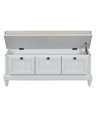 Classic Storage Bench with Cushioned Seat and Three Drawers for Entryway and Living Room