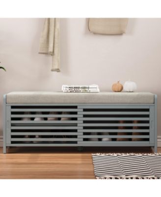 Streamdale Distressed Shutter Storage Bench with Acacia Veneer for Retro Charm for Living Room, Entryway (Grey)