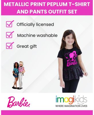 Girls Metallic Print Peplum T-Shirt and Pants