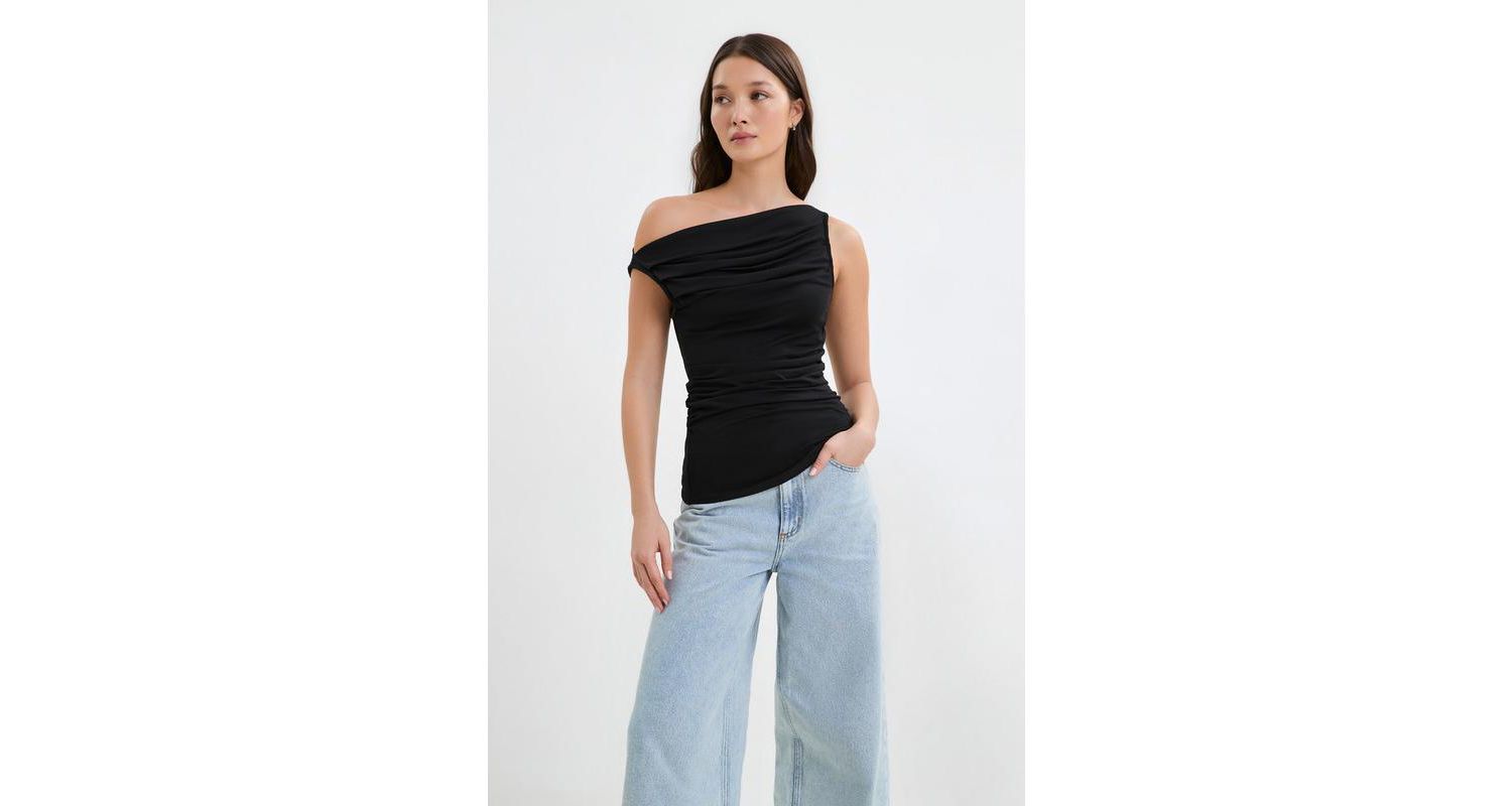 Women's Cooper Sleeveless Gathered Convertible Boat-Neck Jersey Top